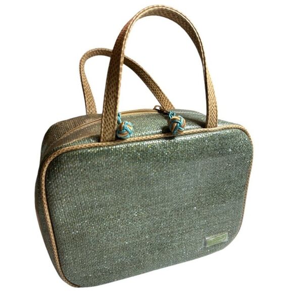 Stephanie Johnson Toiletry Bag Travel Green Gold Metallic Cosmetics NWOT - Picture 1 of 15